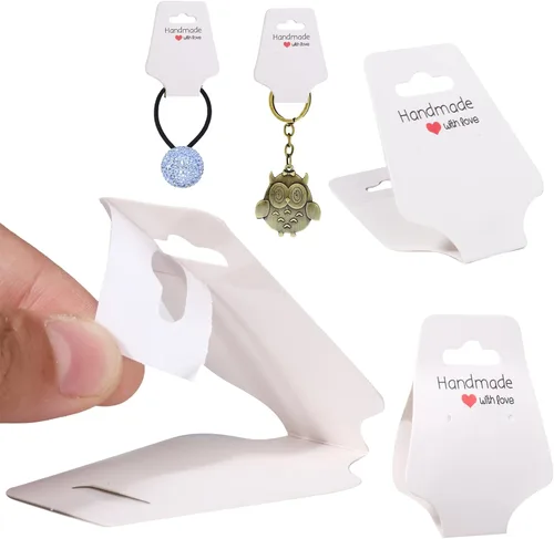 Miniatura 2 de 200 tarjetas de exhibición de collares, tarjetas autoadhesivas de embalaje de joyas para llavero, pulsera, banda para el cabello, soporte plegable