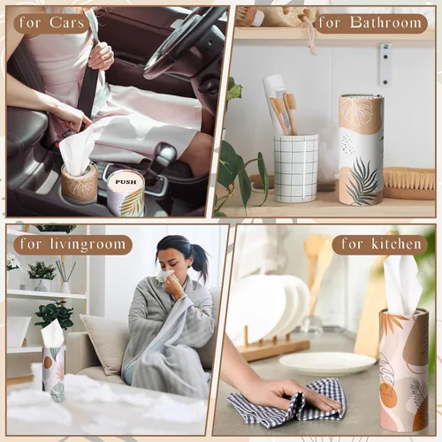 Miniatura 5 de Outus 12 soportes para cilindros de pañuelos de automóvil con 3 capas de pañuelos faciales a granel negro y blanco redondo para pañuelos, cajas