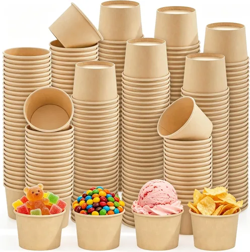 Miniatura 10 de Ruisita Paquete de 120 vasos de papel desechables de 5 onzas, vasos de helado de papel kraft para sopa, tazas de postre para aperitivos, yogur