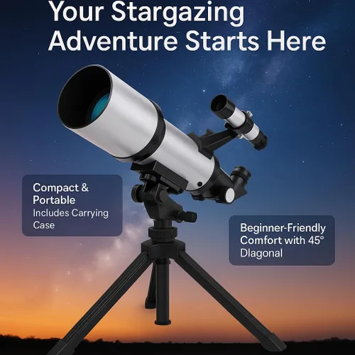 Miniatura 8 de BARSKA Starwatcher telescopio refractor de 400 x 70 mm con trípode de mesa y funda de transporte