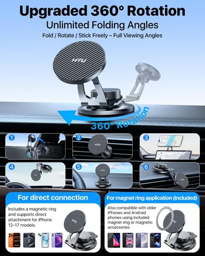 Miniatura 5 de HTU 【Grado militar 2026】 para soporte de coche MagSafe, magnético y succión mejorado, soporte magnético para teléfono celular para tu automóvil