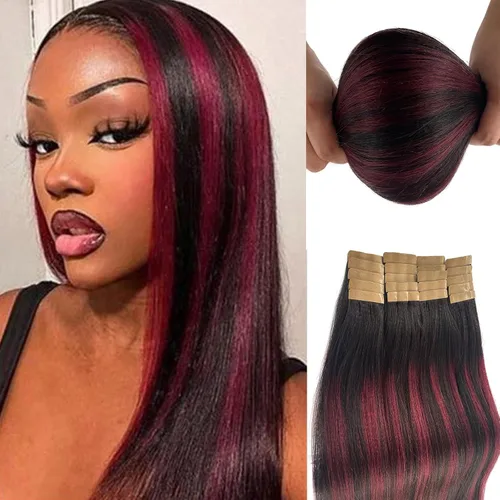 Miniatura 11 de Extensiones de cabello cosidas de cabello humano real, balayage de negro brillante a rubio dorado, paquete de extensiones de cabello humano