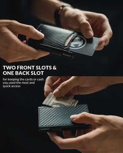 Miniatura 47 de VULKIT Billeteras delgadas para hombre, con bloqueo RFID, diseño minimalista con capacidad para hasta 11 tarjetas, Negro -, Minimalista