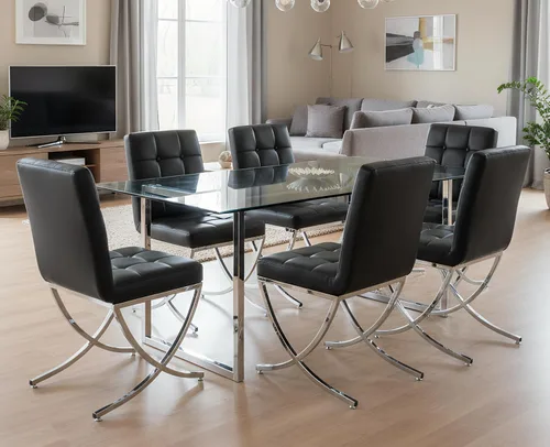 Miniatura 12 de EALSON Juego de 2 sillas de comedor modernas, tapizado de cuero negro con lengüetas de metal cromado y respaldos altos copetudos, sin brazos