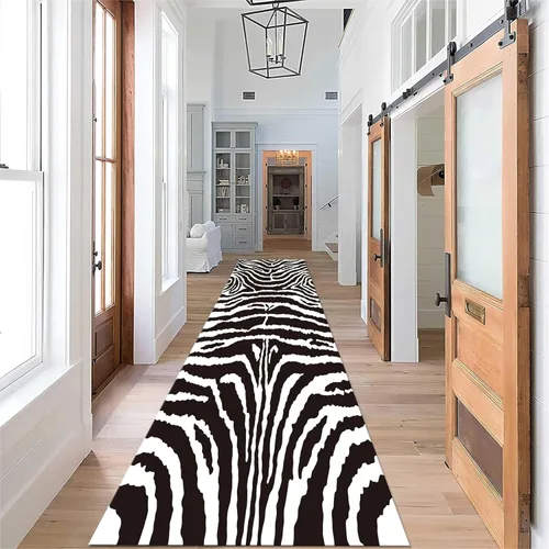 Alfombra de pasillo con estampado de tigre, 2 x 10 pies, alfombra de rayas con estampado de piel de animal, alfombra interior a rayas blancas y 5