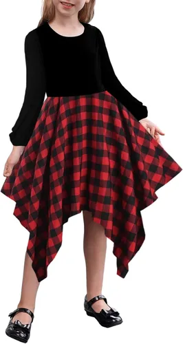 Miniatura 5 de KYMIDY Vestido midi alto y bajo para niñas, de manga larga, estilo bohemio, con vuelo, casual, con bolsillos, para niños de 6 a 12 años