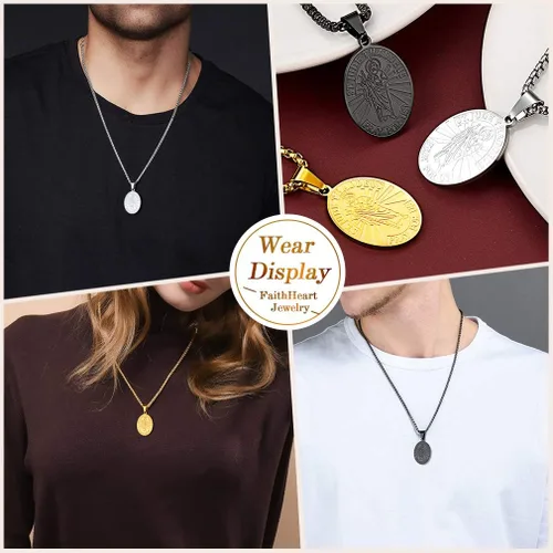 Miniatura 6 de FaithHeart Collar de San CristóbalJudeJosephAnthonyThomasBenedictoPatricio collar de acero inoxidable medalla de santos católicos patronos joyería