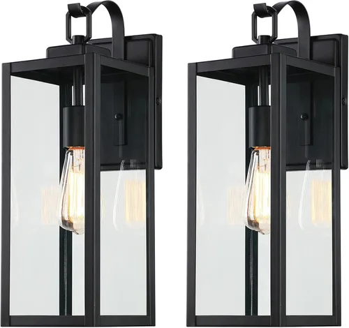Miniatura 14 de Pia Ricco Luces de Pared Exteriores, Luminaria Exterior Negra Mate con Pantalla de Vidrio Transparente, Iluminación Impermeable para Porche Frontal