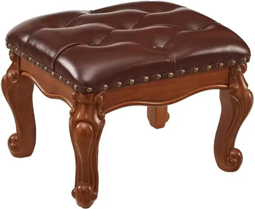 Miniatura 10 de Otomana con reposapiés, taburete tapizado de cuero de microfibra para sala de estar, sofá, entrada, madera maciza (negro, marrón)