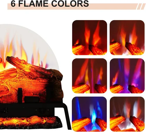 Miniatura 2 de PuraFlame Chimenea eléctrica de pie de 24" con juego de leña, inserto, calentador de 750W/1500W, 6 colores de llama con 5 niveles de brillo, sonido