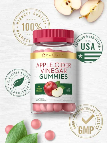 Miniatura 6 de Carlyle Gomitas veganas de vinagre de sidra de manzana, 75 unidades, sabor a manzana, sin OMG, sin gluten, suplemento ACV