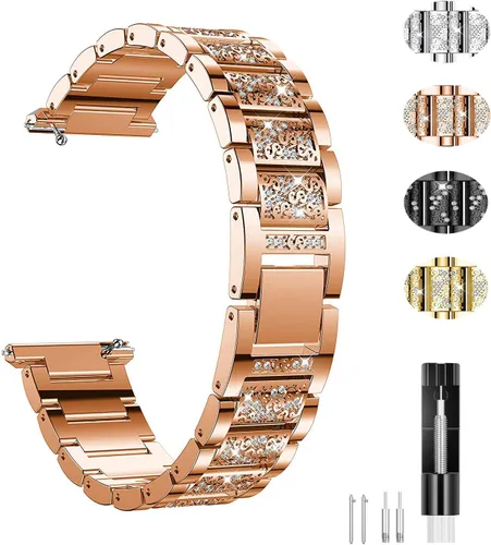 Miniatura 7 de Bandas de joyería compatibles con Fitbit Versa, pulsera de diamantes de imitación de repuesto para mujer (dorado)