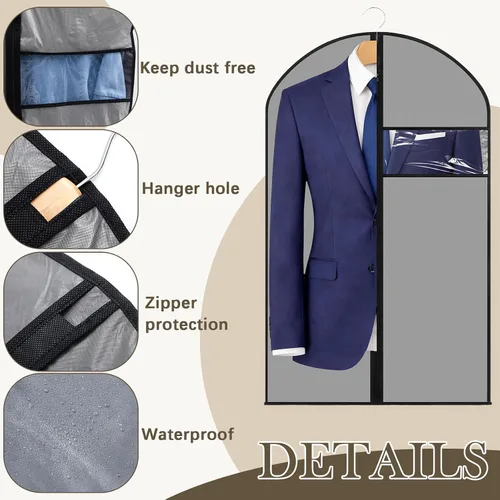Miniatura 4 de Amylove 10 bolsas de traje de 24 x 40 pulgadas a granel para viajes y almacenamiento en el armario, bolsas de ropa para colgar ropa con cremallera