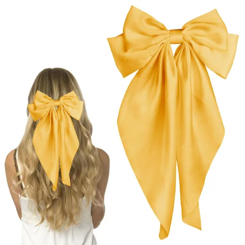 Miniatura 2 de Pufandor - Lazo para el cabello de satén sedoso para mujeres, lazos rojos para niñas, pasadores de lazo, cola larga con clips, lazos grandes