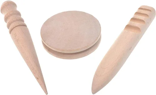 Miniatura 2 de Batino Juego de 3 piezas de cuero de madera maciza para manualidades, bruñido de varios tamaños, para herramienta de trabajo de artesanía en cuero