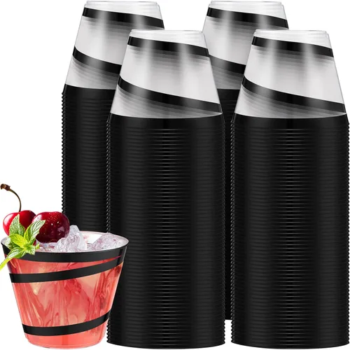 Miniatura 37 de Gejoy Tazas de plástico con borde en espiral de 9 onzas desechables, tazas de vino de plástico elegantes y transparentes, elegantes jarras de Oro