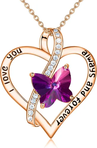 Butterfly Necklaces for Women, 18K Gold Over 925 Sterling Silver Heart Necklace Birthday Gifts for Women, Gemstone, Valentines Mothers Day Christmas