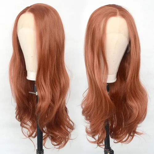 Miniatura 3 de Luwigs Peluca sintética ondulada natural #350 de color rojo cobre para mujer, peluca de jengibre marrón rojizo con encaje en T, resistente al calor