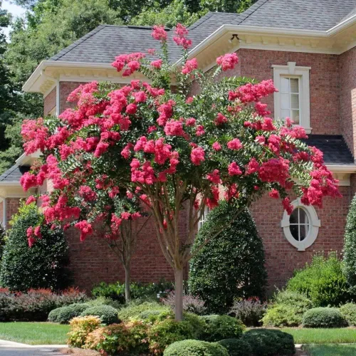 Miniatura 2 de Crape Myrtle Tonto 3 plantas vivas Flores rojas fucsias/rosas, planta viva premium, arbusto ornamental para cautivadores acentos de jardín
