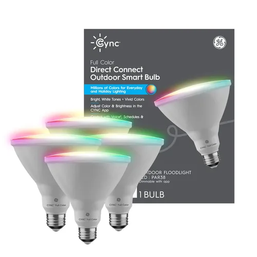 Miniatura 10 de GE Cync PAR38 Bombilla LED inteligente, reflector de exterior que cambia de color, compatible con Alexa y Google Home (paquete de 4)