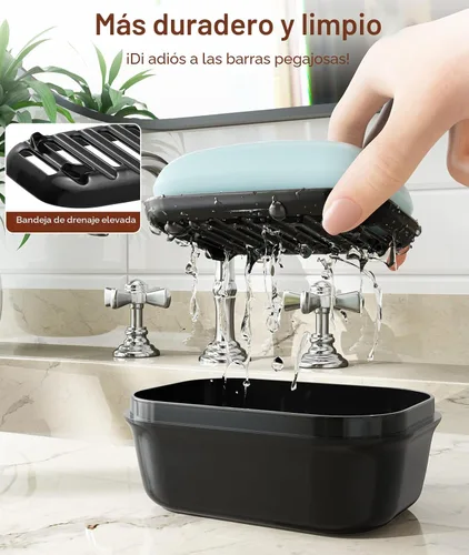 Miniatura 2 de Quatish Jabonera a prueba de fugas con tapa y capa de drenaje, barra de viaje inastillable, contenedor de jabón, artículos de tocador portátiles
