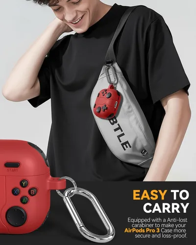 Miniatura 7 de Funda de Juego para AirPods Pro 3 (2025), Funda Protectora de Silicona Anti-Choque Divertida y Clásica para AirPods Pro 3 con Kit Limpiador y A5-rojo