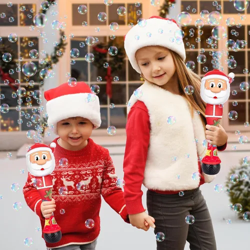 Miniatura 2 de ArtCreativity Varita de burbujas de Papá Noel iluminado para niños, regalos de Navidad para niños, soplador de burbujas de 14 pulgadas con luz