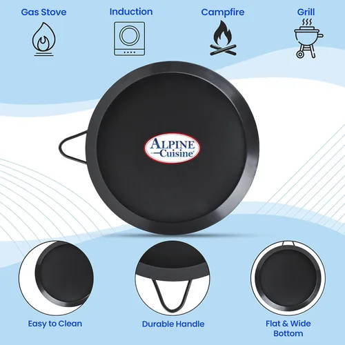 Miniatura 6 de Alpine Cuisine Parrilla redonda antiadherente de 8 pulgadas – Tortilla Comal de acero al carbono negro con un solo mango – Comal duradero