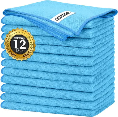 Miniatura 32 de FIXSMITH Paño de limpieza de microfibra, paquete de 12, toallas multifuncionales, tamaño: 12 x 16 pulgadas, trapos altamente absorbentes, sin 3