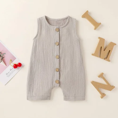 Miniatura 2 de Mameluco de algodón y lino para bebés, recién nacidos, para verano, sin mangas, conjunto de ropa
