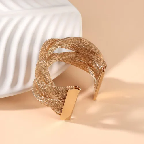 Miniatura 5 de Rhinelife Pulseras anchas de oro para mujer, diseño de ondas enrollables de varias capas, brazalete ajustable y abierto, Sin gemas.