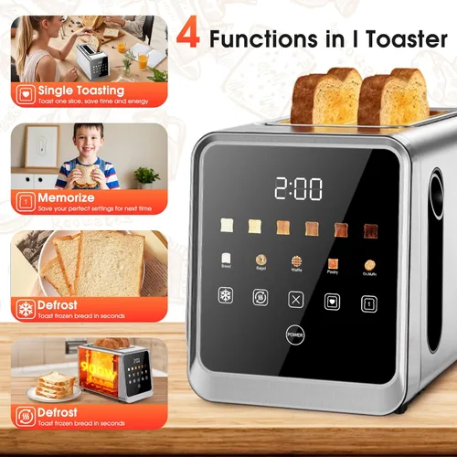 Miniatura 6 de Tostadora de 2 rebanadas con pantalla táctil, ranuras de 1.5 pulgadas de ancho y recuperación de memoria Tostadoras digitales inteligentes