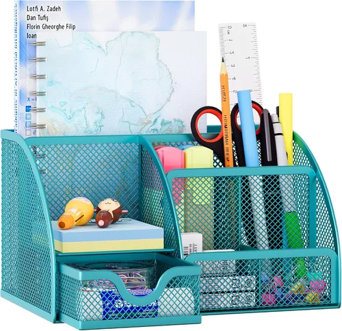 Miniatura 16 de EasyPAG Organizador de Escritorio de Malla con Cajón Portabolígrafos Multifuncional Organizador de Papelería para Suministros de Oficina y Escuela 6
