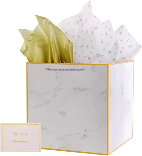 Miniatura 9 de Bolsa de regalo extragrande de mármol superior, bolsa de regalo gigante cuadrada de 11.8 pulgadas, bolsas de regalo de boda XL de gran tamaño, 1 x
