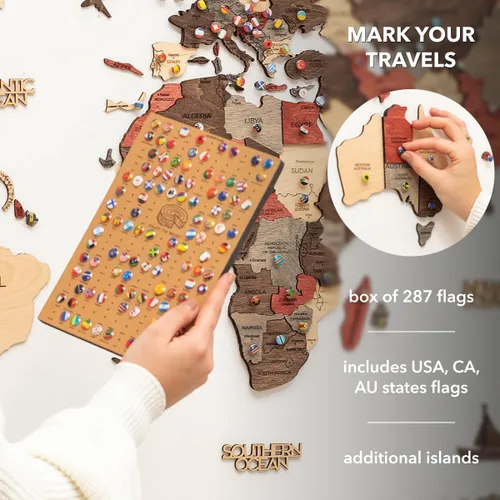 Miniatura 5 de Enjoy The Wood Arte de pared grande de madera en 3D, mapa del mundo, mapa de viajes del mundo, idea de regalo para cualquier ocasión, arte de pared