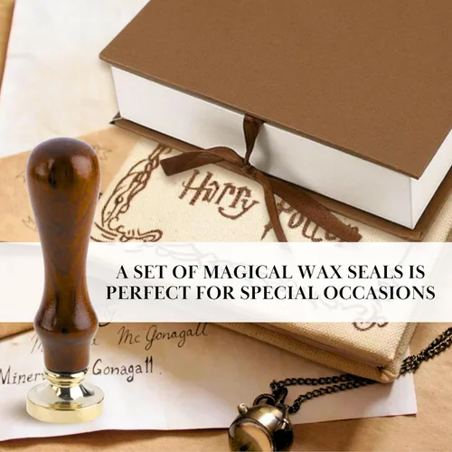 Miniatura 8 de Paquete de 6 sellos de cera Harry Potter - 6 piezas de sello de cera de Harry Potter y 1 mango de madera Kit de sello de cera vintage para postales