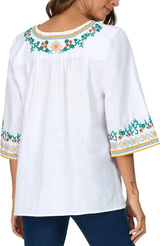 Miniatura 7 de YZXDORWJ Blusa campesina mexicana bordada con cuello en V para mujer