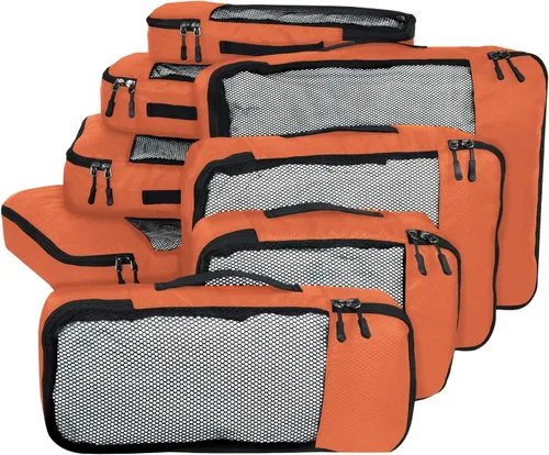 FATMUG Juego de 8 organizadores de bolsas de viaje (2 unidades, grandes, medianas, pequeñas y delgadas), color naranja