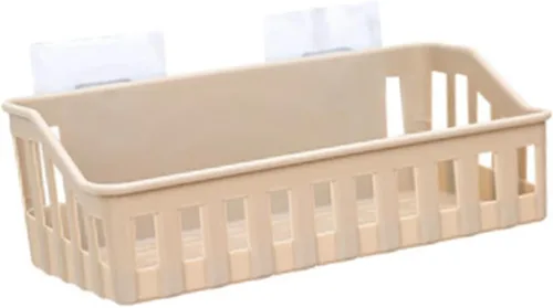 Cabilock Estante de baño montado en la pared, cesta de almacenamiento para ducha y cocina, café claro, organizador multiusos para almacenamiento de