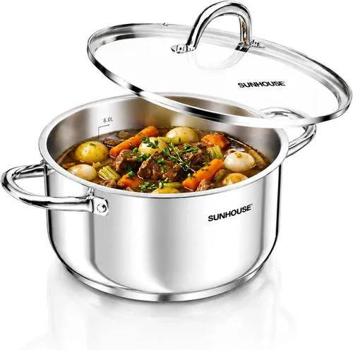 Miniatura 16 de SUNHOUSE Olla de horno holandés de hierro fundido esmaltado, horno holandés de 3 cuartos de galón con tapa para hornear pan, estofado, guisos, olla