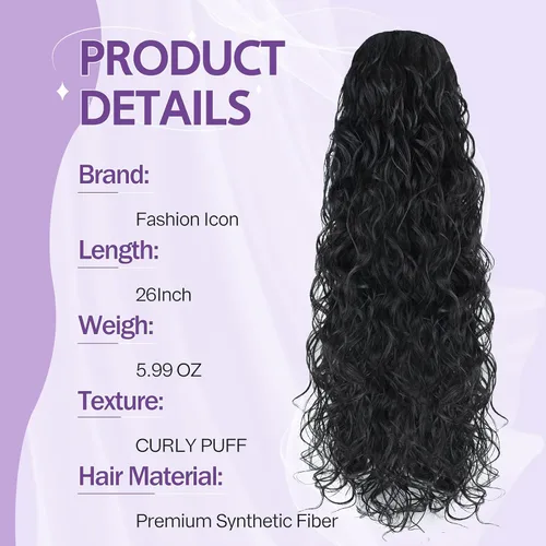 Miniatura 4 de Icono de la moda - Extensión de cola de caballo rizada ondulada con clip, cabello real, cola de caballo negra, extensiones de cordón con clip