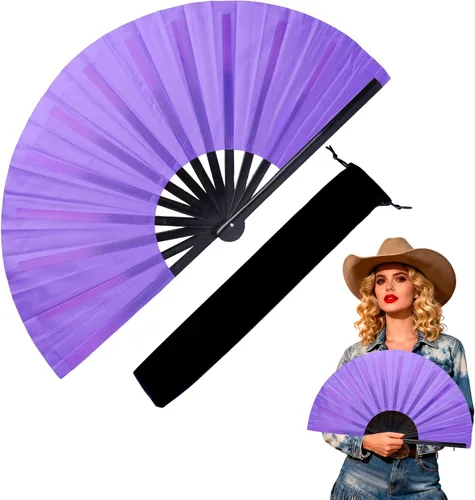 Miniatura 11 de Abanico de mano grande de 13 pulgadas con luz UV para baile en línea, abanico plegable para botas en el suelo, actuación, boda, fiesta - abanico