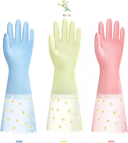 KAQ Guantes de lavado de platos, 3 pares de guantes de goma antideslizantes reutilizables para cocina, jardinería, hogar Pequeño
