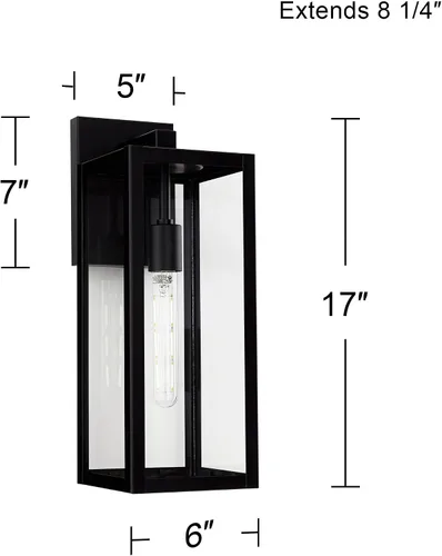 Miniatura 4 de John Timberland Titan - Lámpara de pared industrial moderna para exteriores, metal negro místico, 17 pulgadas, vidrio transparente, húmedo