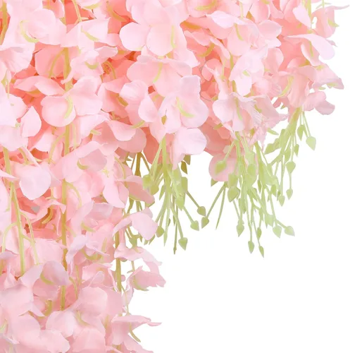 Miniatura 9 de U'Artlines Paquete de 12 (Total 43.2 Pies) Enredadera de Glicinia Artificial Falsa Ratán Guirnalda Colgante Flores de Seda Cadena Casa Fiesta Boda