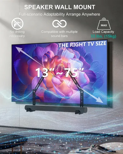 Miniatura 2 de WALI Soporte universal para barra de sonido para TV, soporte resistente para montaje por encima o debajo de la pantalla, longitud de hasta 16.7