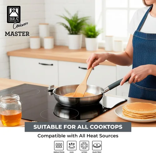 Miniatura 5 de BRA COOKWARE Master - Sartén profesional de 9.5 pulgadas, sartén de acero inoxidable, compatible con todas las estufas, sartén de inducción
