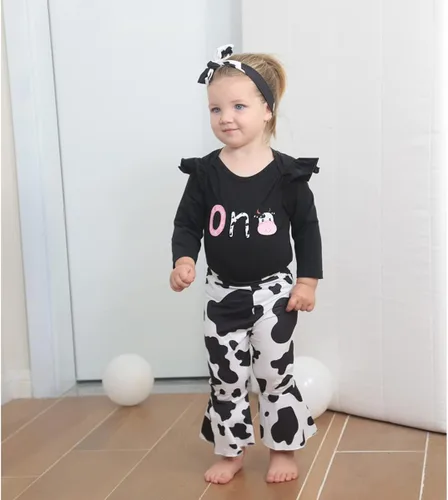 Miniatura 2 de Detigee Traje de primer cumpleaños para niñas, traje de cumpleaños de vaca, ropa de primer cumpleaños para bebés