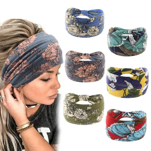 Yeshan Diademas bohemias bandeau para mujeres, diadema ancha tipo bandana con nudo, pañuelo para el cabello con estampado floral, bandas africanas