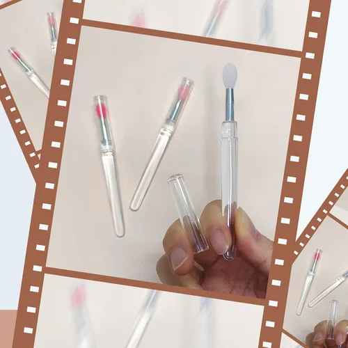 Miniatura 6 de Cepillo de labios de silicona, 4 varillas de brillo de labios rosa con tapa, cerdas de silicona suaves, 6 pulgadas de longitud, para brillo